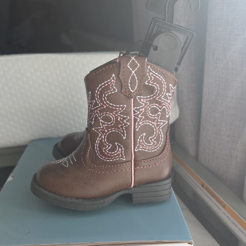 Wonder Nation Brown Kids Boots with Pink Stitching